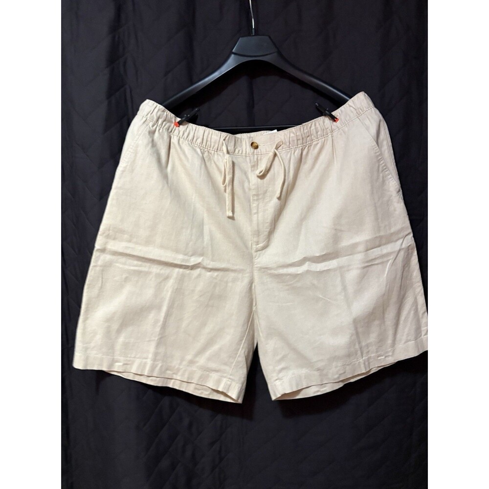 Oak Hill Men's Beige Linen Shorts Big & Tall Elastic Waist Drawstring #2011